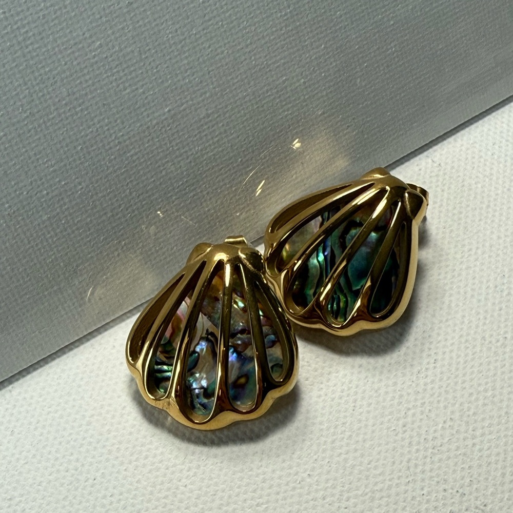 Ocean Shell Colored Earrings 18K Gold Color Plated Stainless Steel - Picture 10 of 12
